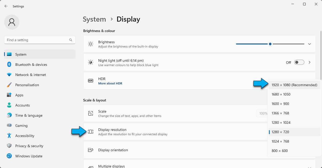 Windows Display settings and Resoluitons to pick from.png