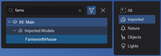 13e. Scene Inspector _searching for Farns related objects_WithFiltering-onImportedModels.png