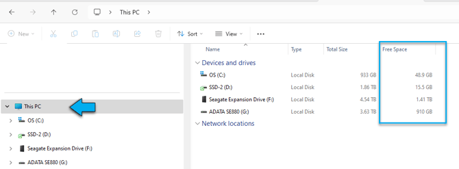 Free File Space _Window File Explorer - Ths PC _Details View.bmp