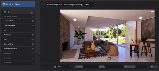 2b. RT - Preview - Spotlight light seen asGenerallyLit Lumens 2200 No direct Sun in room