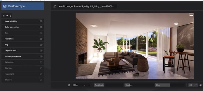 3b. RT - Preview - Spotlight light seen Lumens 16000 direct Sun Less in room _some Spootlight ..