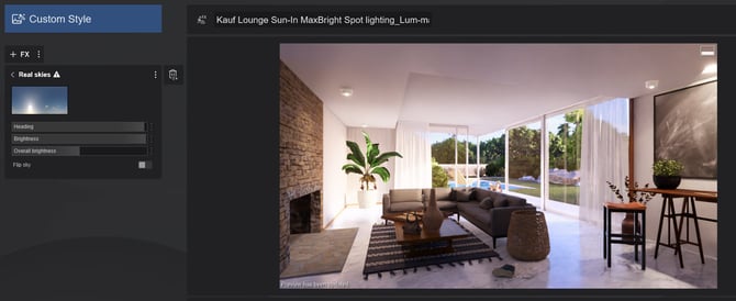 7b. RT - Preview - Spotlight light seen with some umbras Lumens max100000 direct Sun in room _..