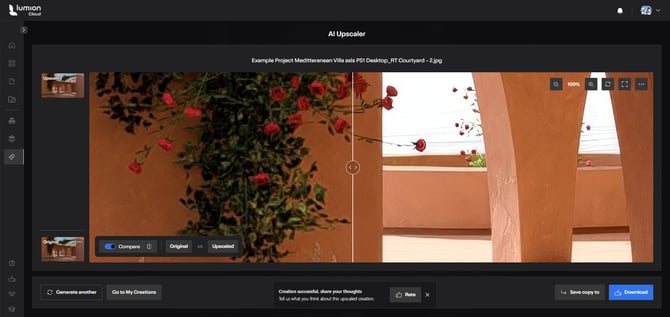 LCloud AIUpscaler _Upscaling Successful - Comparing at 100percent